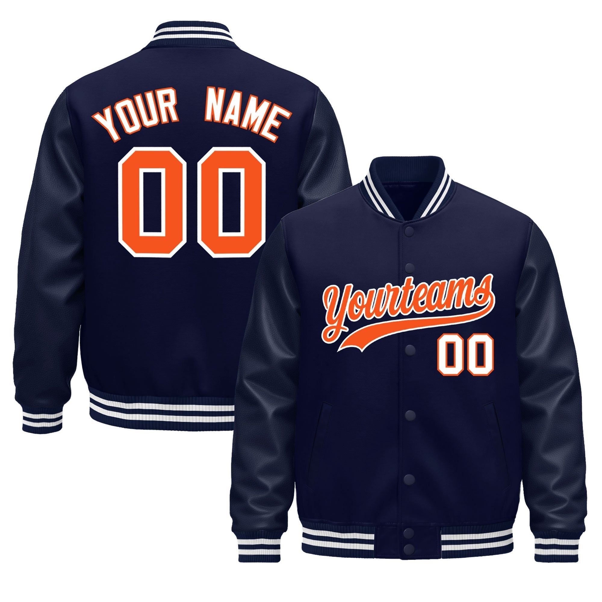 Custom Navy Orange Classic Style Leather Sleeves Wrinkle-Resistant Jacket| KXKSHOP