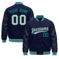 Custom Navy Teal Gray Classic Style Leather Sleeves Wrinkle-Resistant Jacket| KXKSHOP