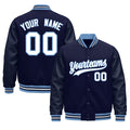 Custom Navy White Light Blue Classic Style Leather Sleeves Wrinkle-Resistant Jacket| KXKSHOP