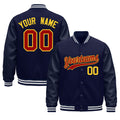 Custom Navy White Classic Style Leather Sleeves Wrinkle-Resistant Jacket| KXKSHOP