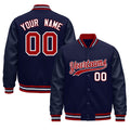 Custom Navy Red White Classic Style Leather Sleeves Wrinkle-Resistant Jacket| KXKSHOP
