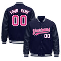 Custom Navy White Classic Style Leather Sleeves Wrinkle-Resistant Jacket| KXKSHOP