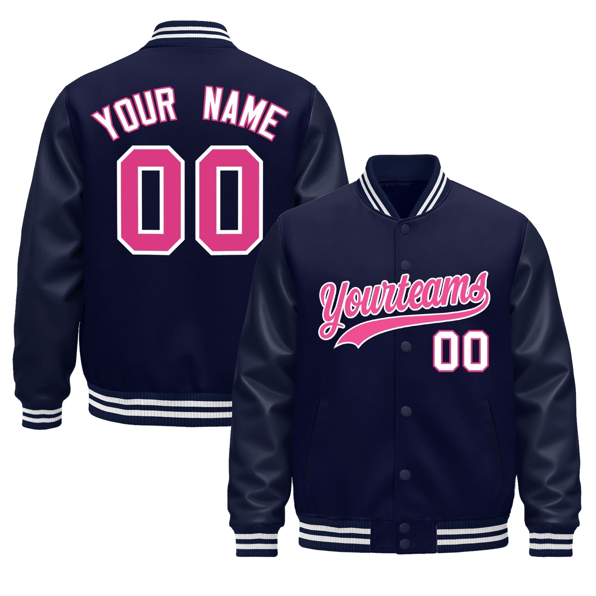 Custom Navy White Classic Style Leather Sleeves Wrinkle-Resistant Jacket| KXKSHOP