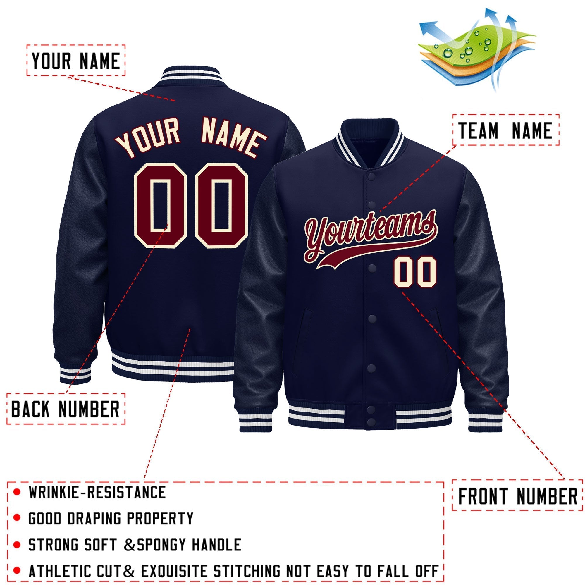 Custom Navy Cream Classic Style Leather Sleeves Wrinkle-Resistant Jacket| KXKSHOP