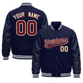 Custom Navy Cream Classic Style Leather Sleeves Wrinkle-Resistant Jacket| KXKSHOP