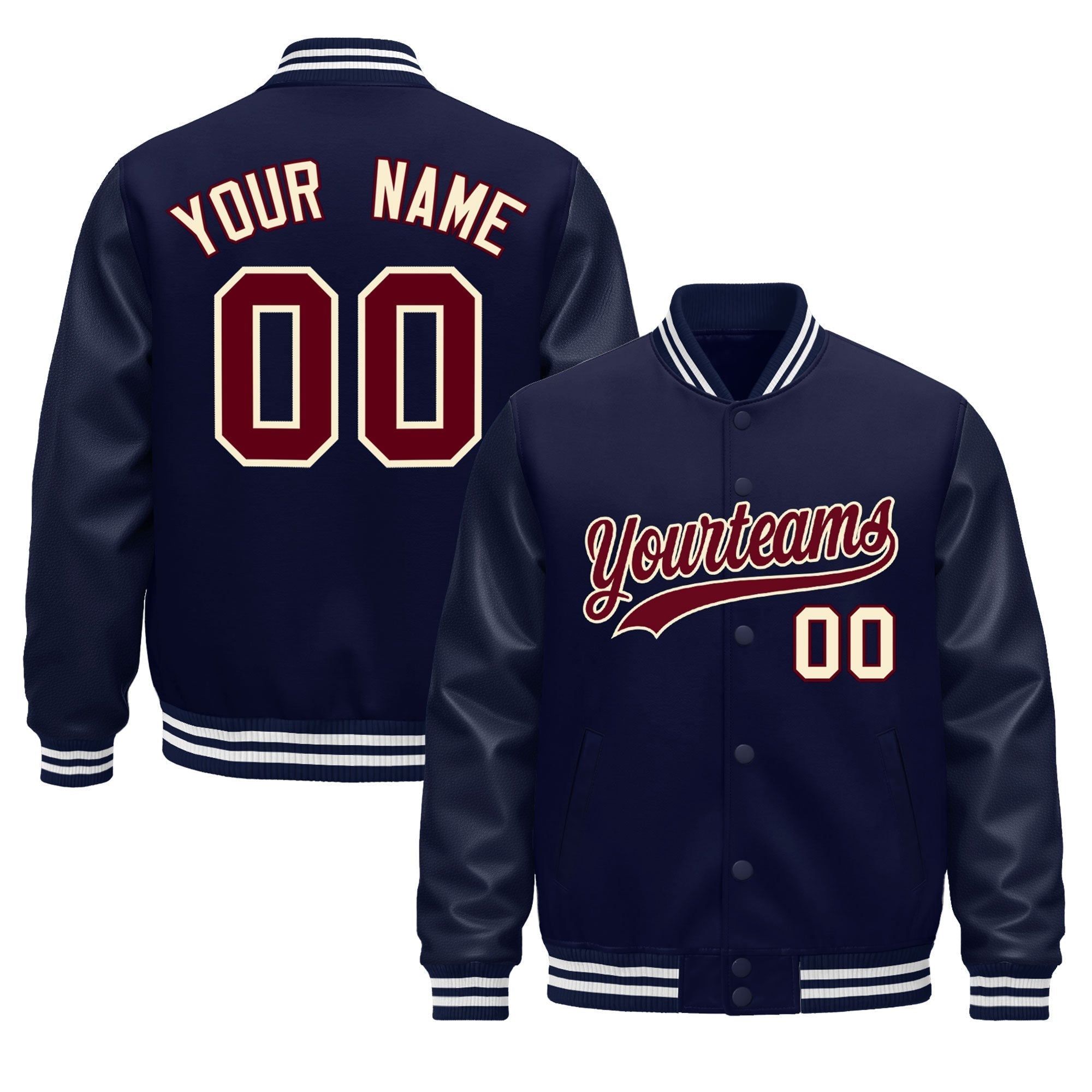 Custom Navy Cream Classic Style Leather Sleeves Wrinkle-Resistant Jacket| KXKSHOP