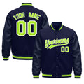 Custom Navy Neon Green Classic Style Leather Sleeves Wrinkle-Resistant Jacket| KXKSHOP