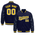 Custom Navy Gold Classic Style Leather Sleeves Wrinkle-Resistant Jacket| KXKSHOP