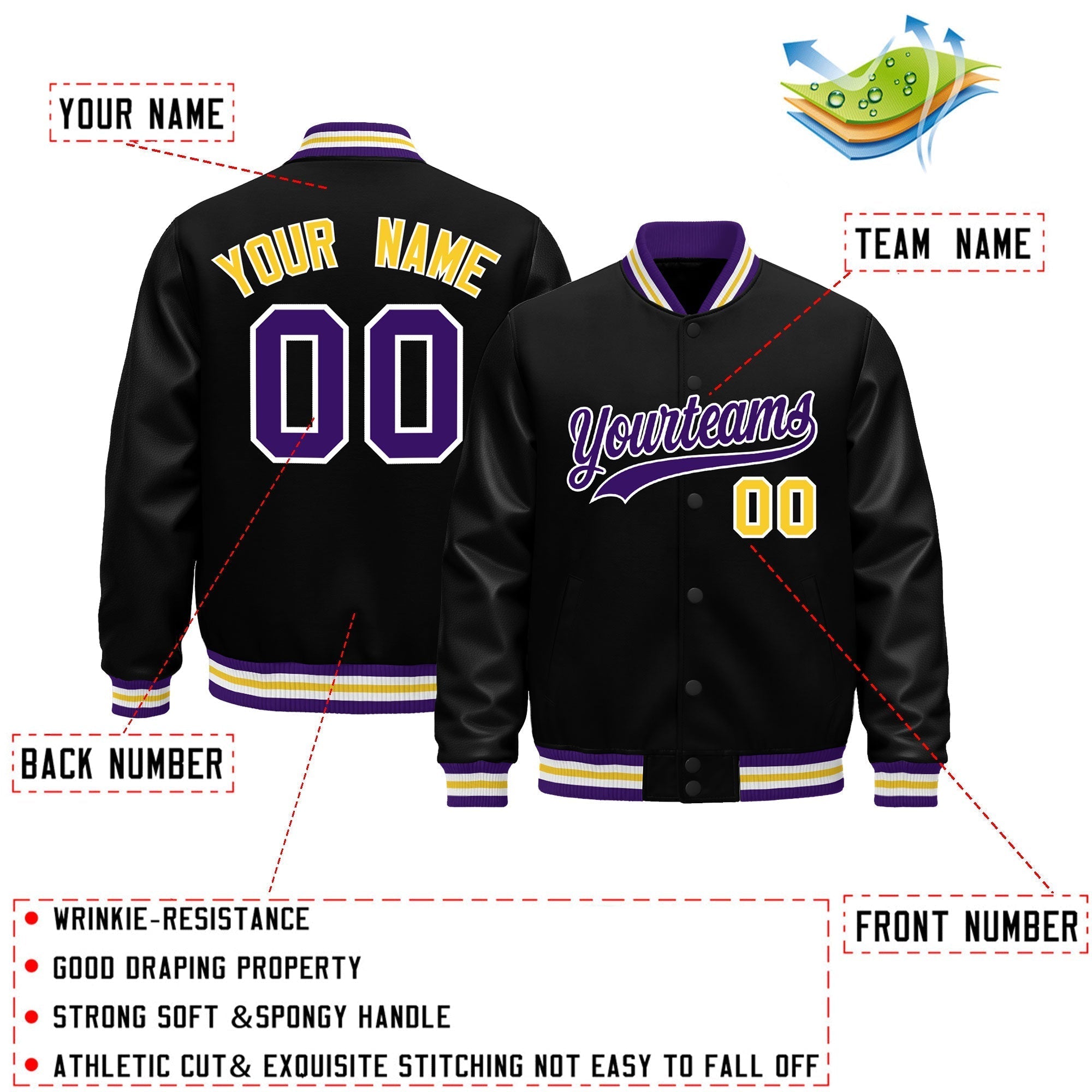 Custom Black Purple White Classic Style Leather Sleeves Wrinkle-Resistant Jacket| KXKSHOP