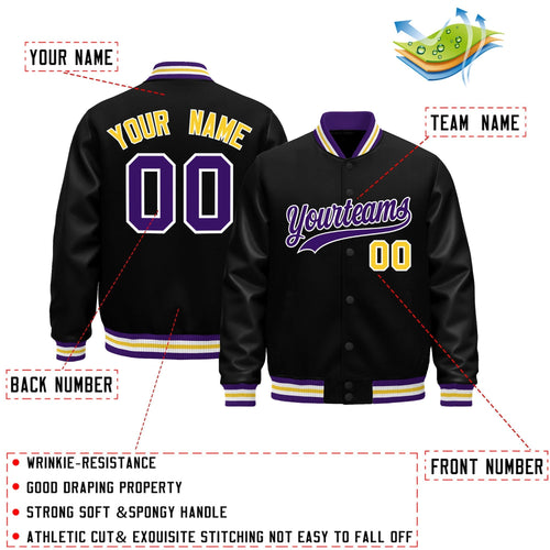 Custom Black Purple White Classic Style Leather Sleeves Wrinkle-Resistant Jacket| KXKSHOP