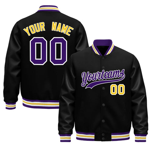 Custom Black Purple White Classic Style Leather Sleeves Wrinkle-Resistant Jacket| KXKSHOP