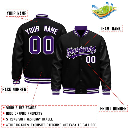 Custom Black Purple White Classic Style Leather Sleeves Wrinkle-Resistant Jacket| KXKSHOP