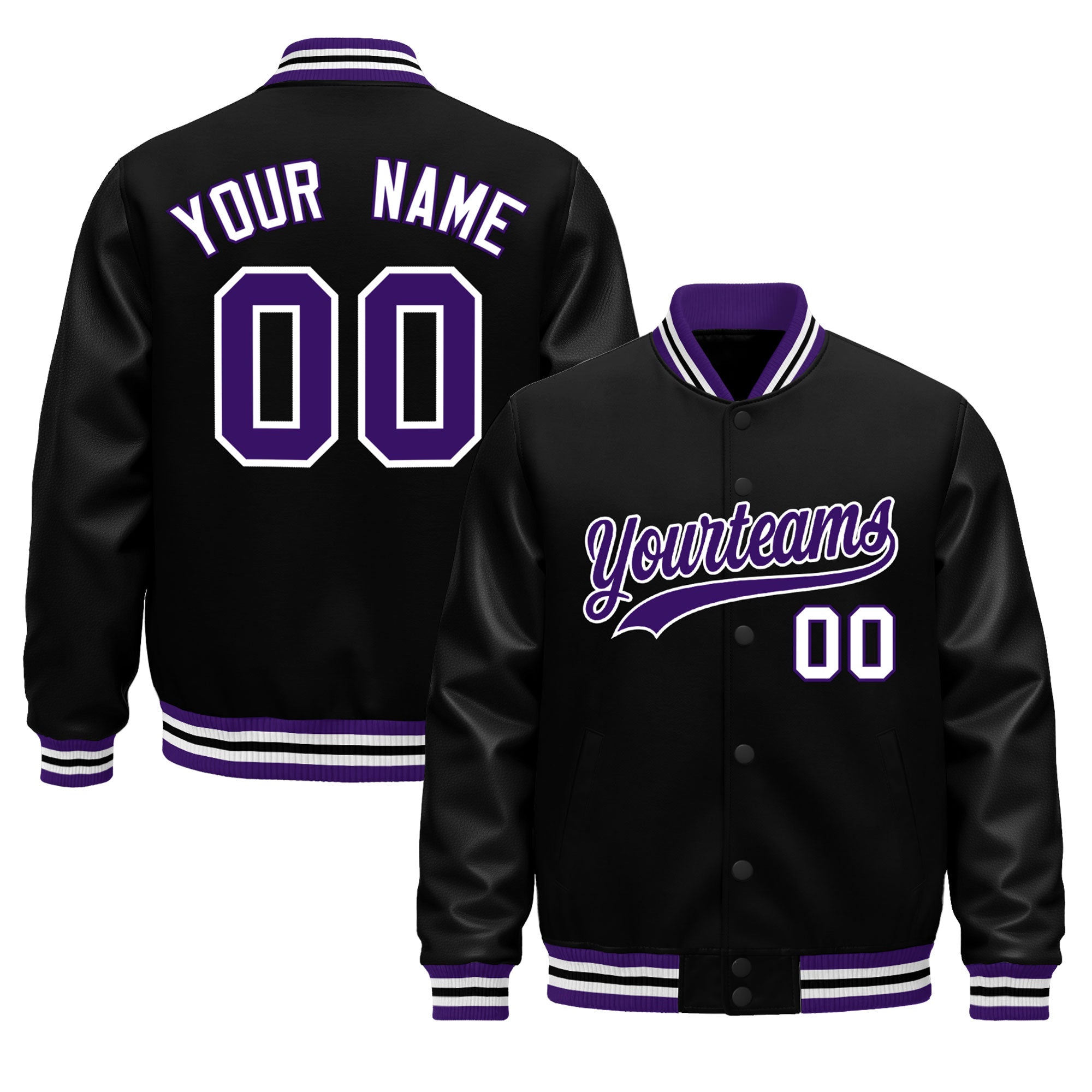 Custom Black Purple White Classic Style Leather Sleeves Wrinkle-Resistant Jacket| KXKSHOP