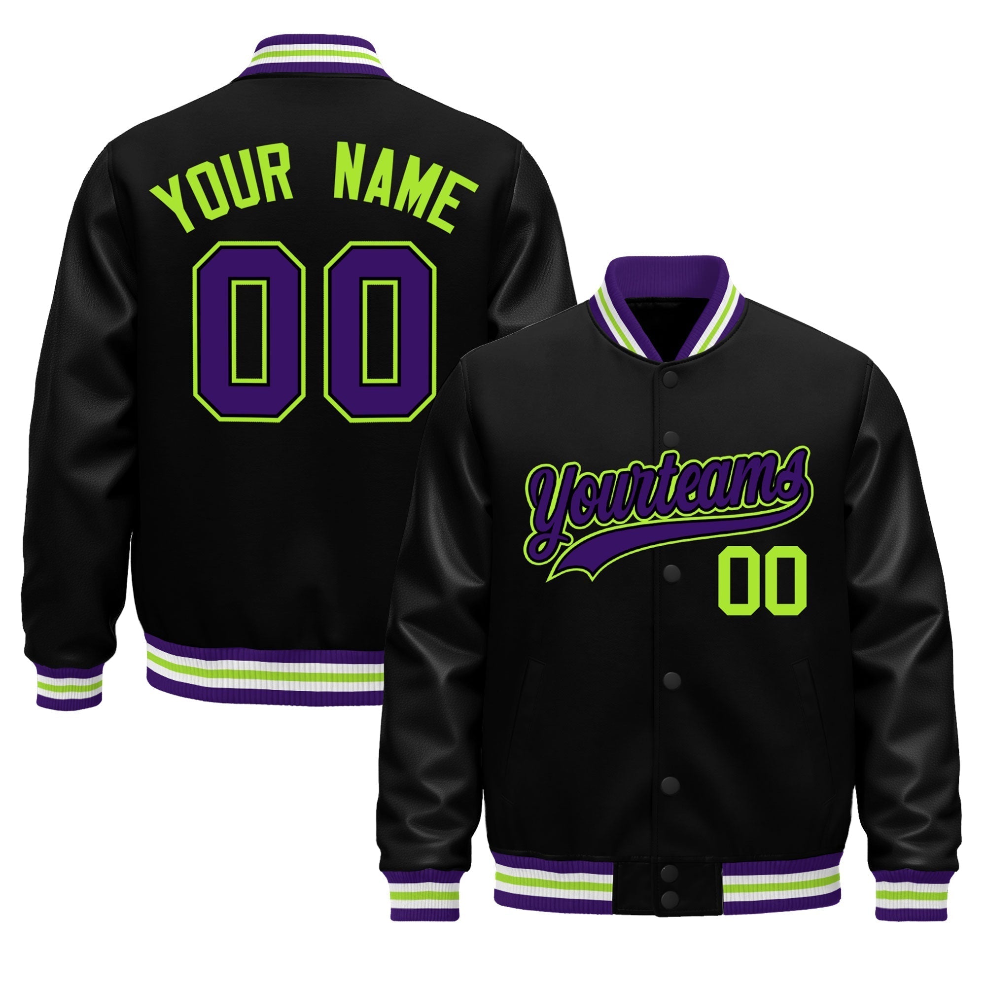 Custom Black Purple White Classic Style Leather Sleeves Wrinkle-Resistant Jacket| KXKSHOP