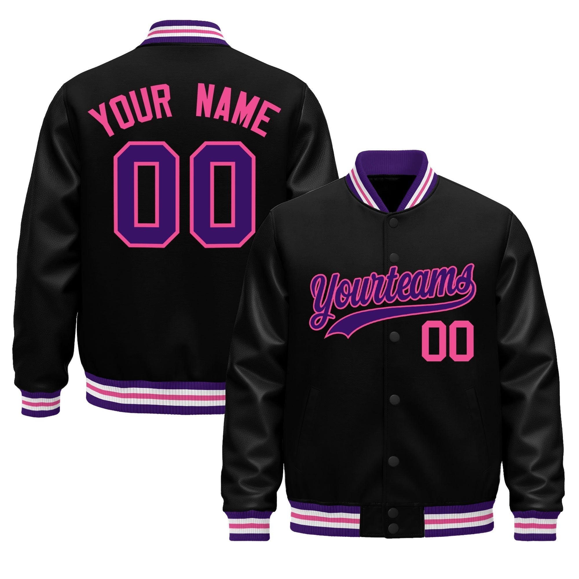 Custom Black Purple Pink Classic Style Leather Sleeves Wrinkle-Resistant Jacket| KXKSHOP