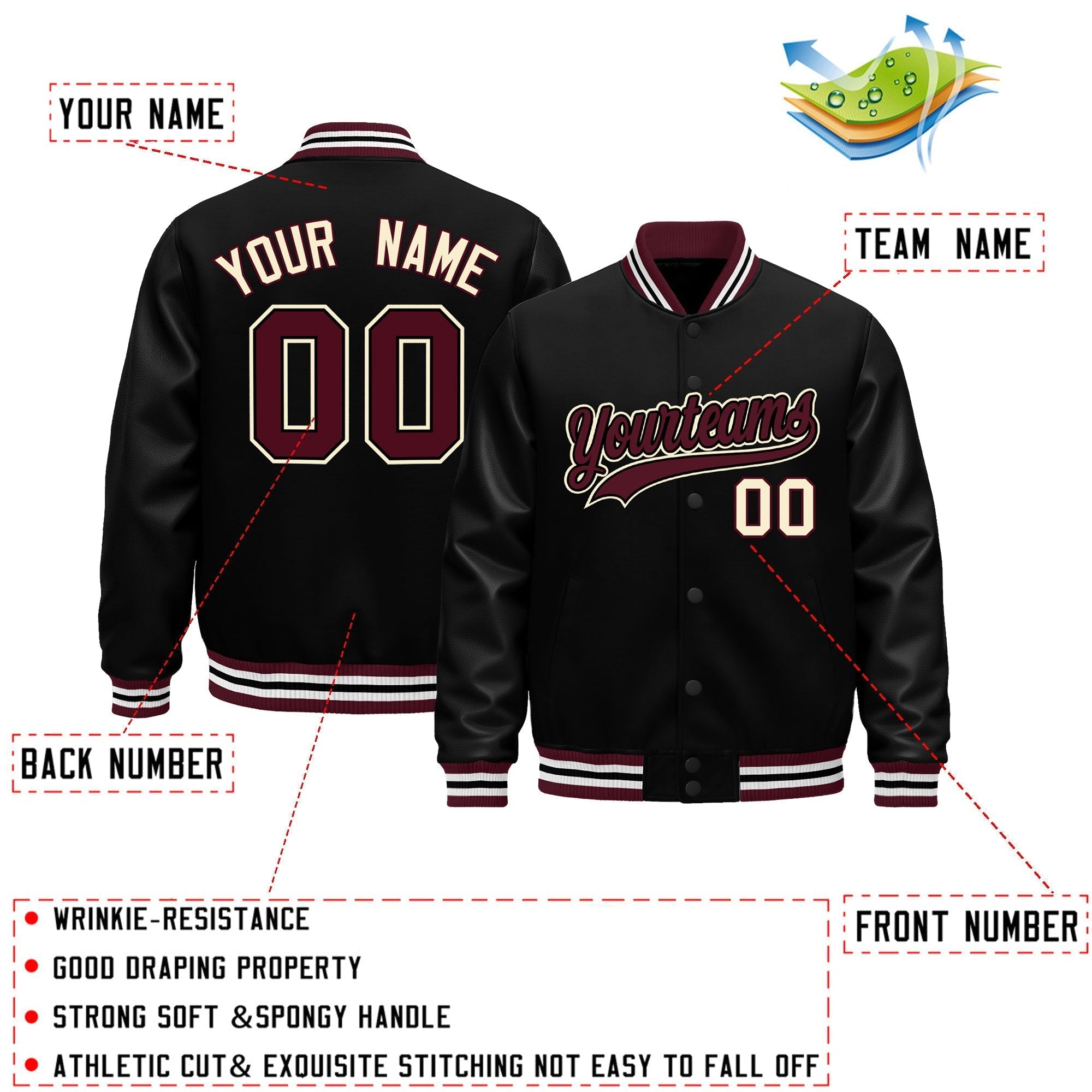 Custom Black Cream Classic Style Leather Sleeves Wrinkle-Resistant Jacket| KXKSHOP