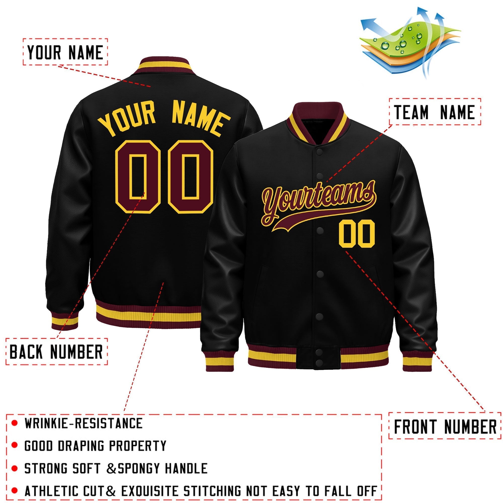 Custom Black yellow Classic Style Leather Sleeves Wrinkle-Resistant Jacket| KXKSHOP