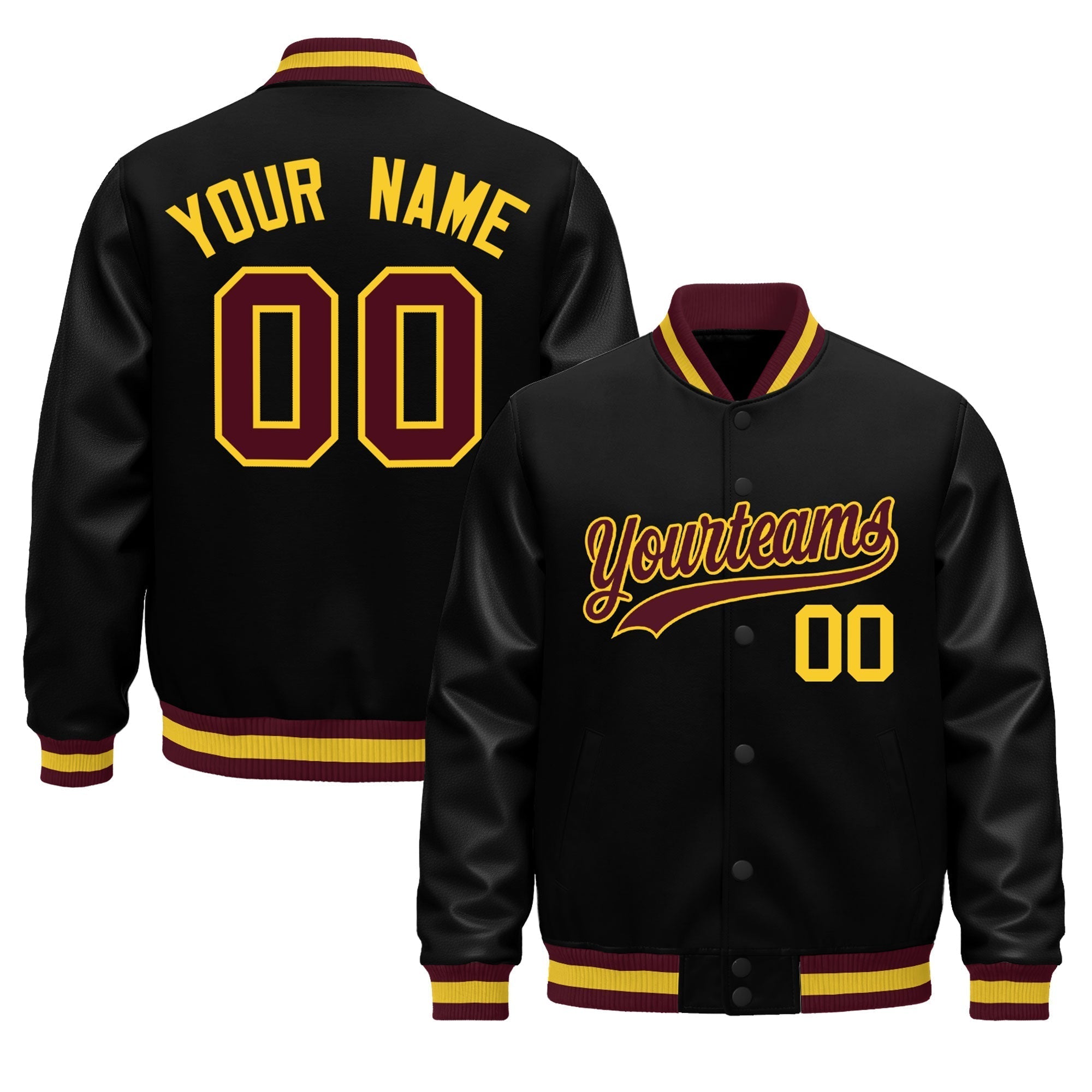 Custom Black yellow Classic Style Leather Sleeves Wrinkle-Resistant Jacket| KXKSHOP