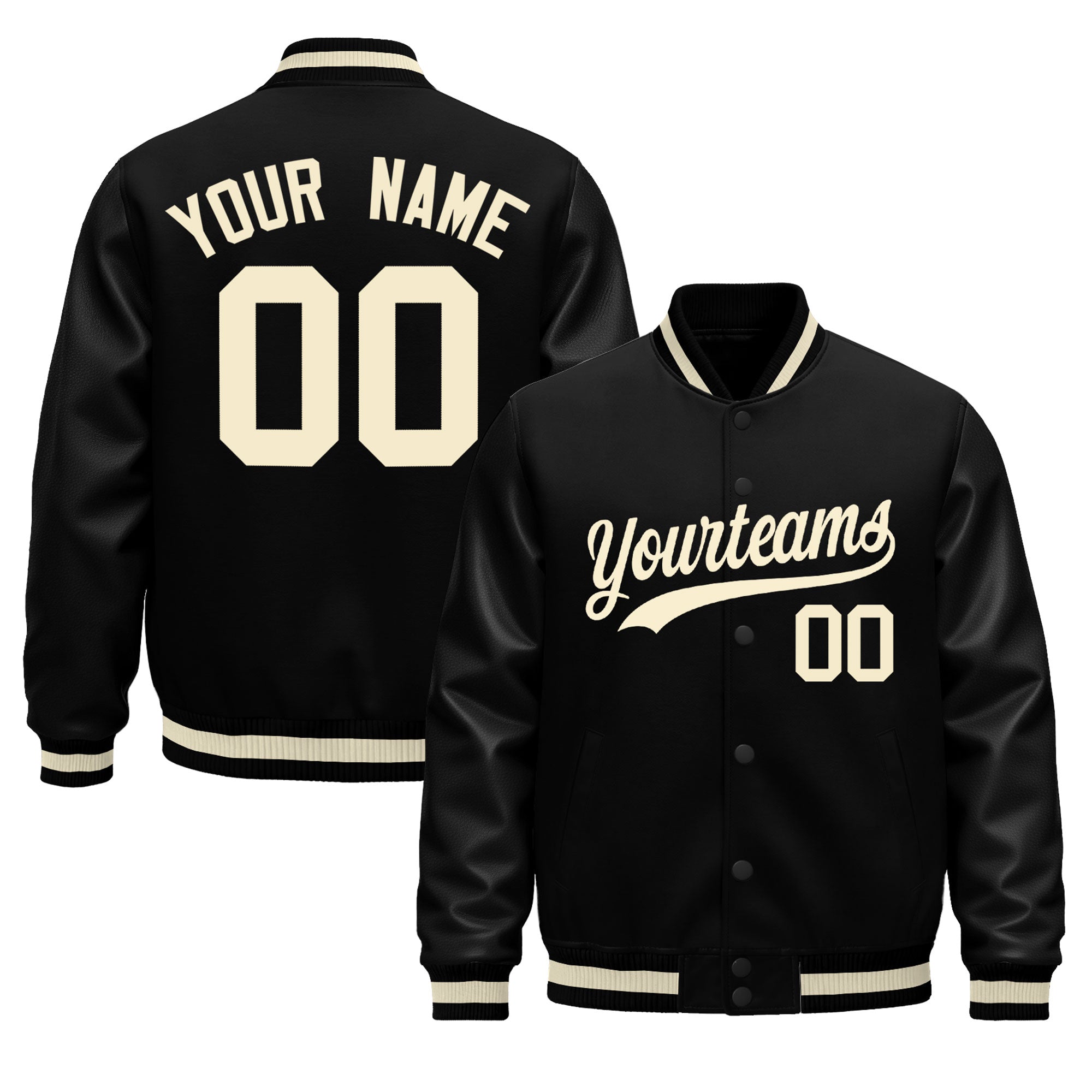 Custom Black Cream Classic Style Leather Sleeves Wrinkle-Resistant Jacket| KXKSHOP