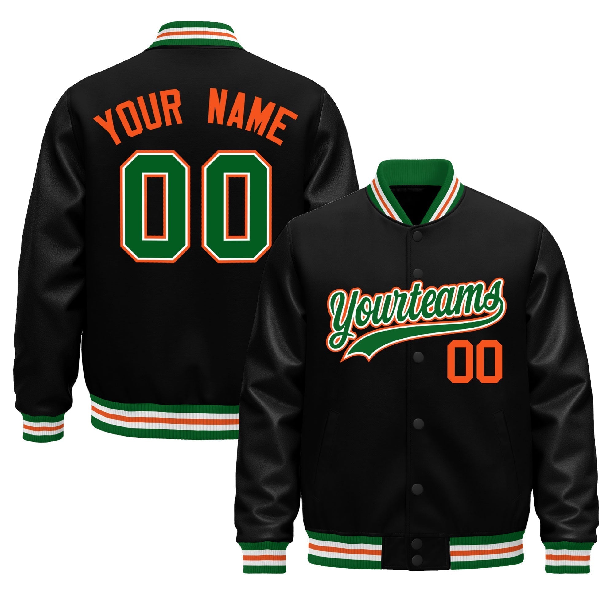 Custom Black Kelly Green White Classic Style Leather Sleeves Wrinkle-Resistant Jacket| KXKSHOP