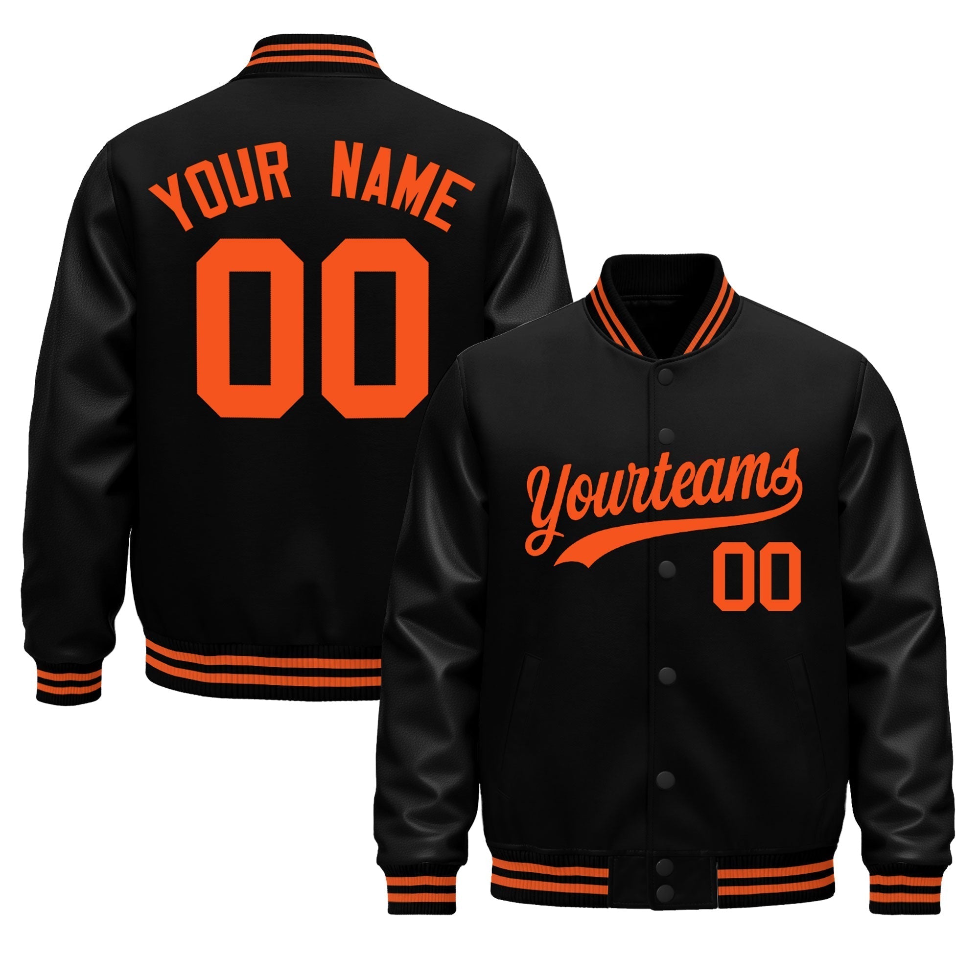Custom Black Orange Classic Style Leather Sleeves Wrinkle-Resistant Jacket| KXKSHOP