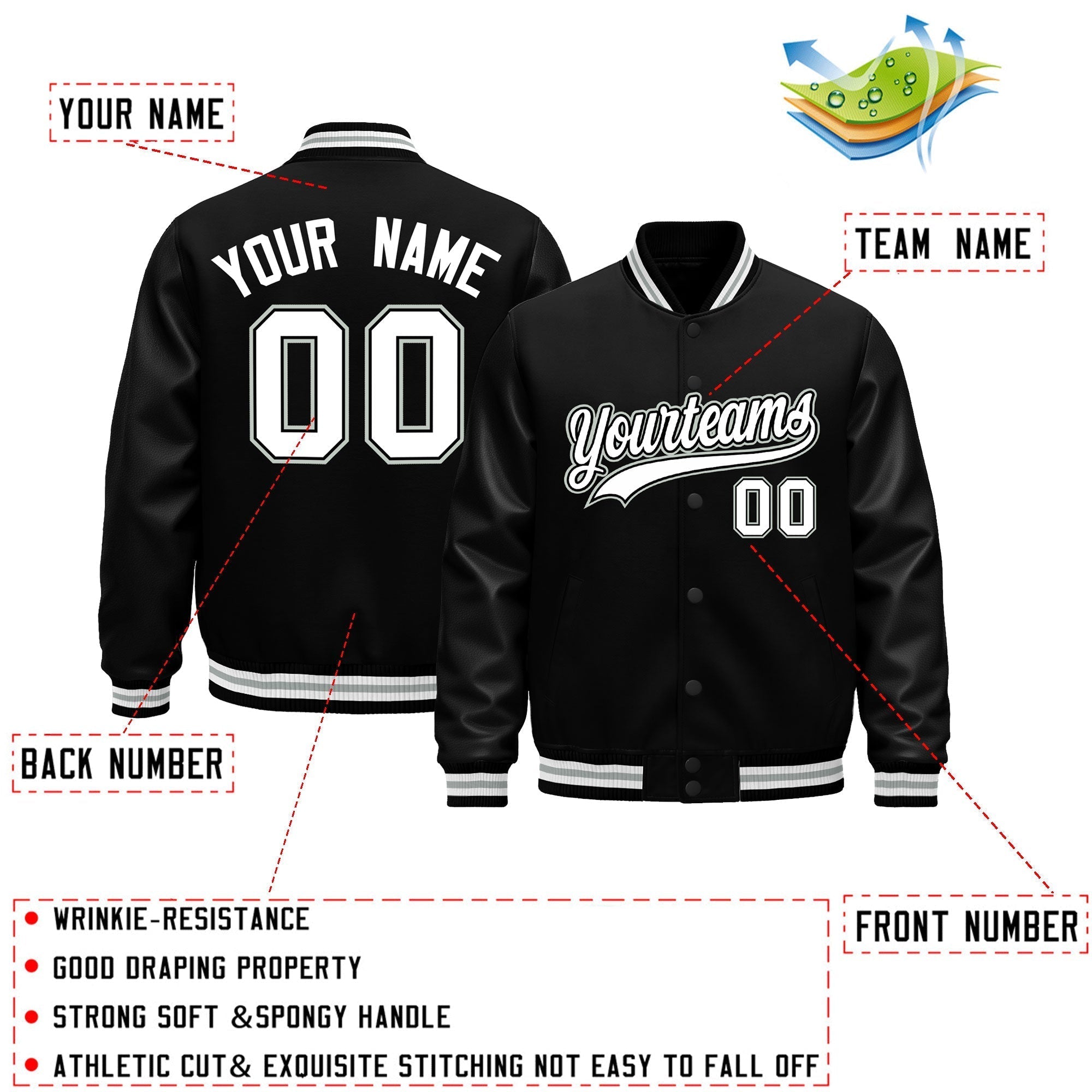 Custom Black White Gray Classic Style Leather Sleeves Wrinkle-Resistant Jacket| KXKSHOP