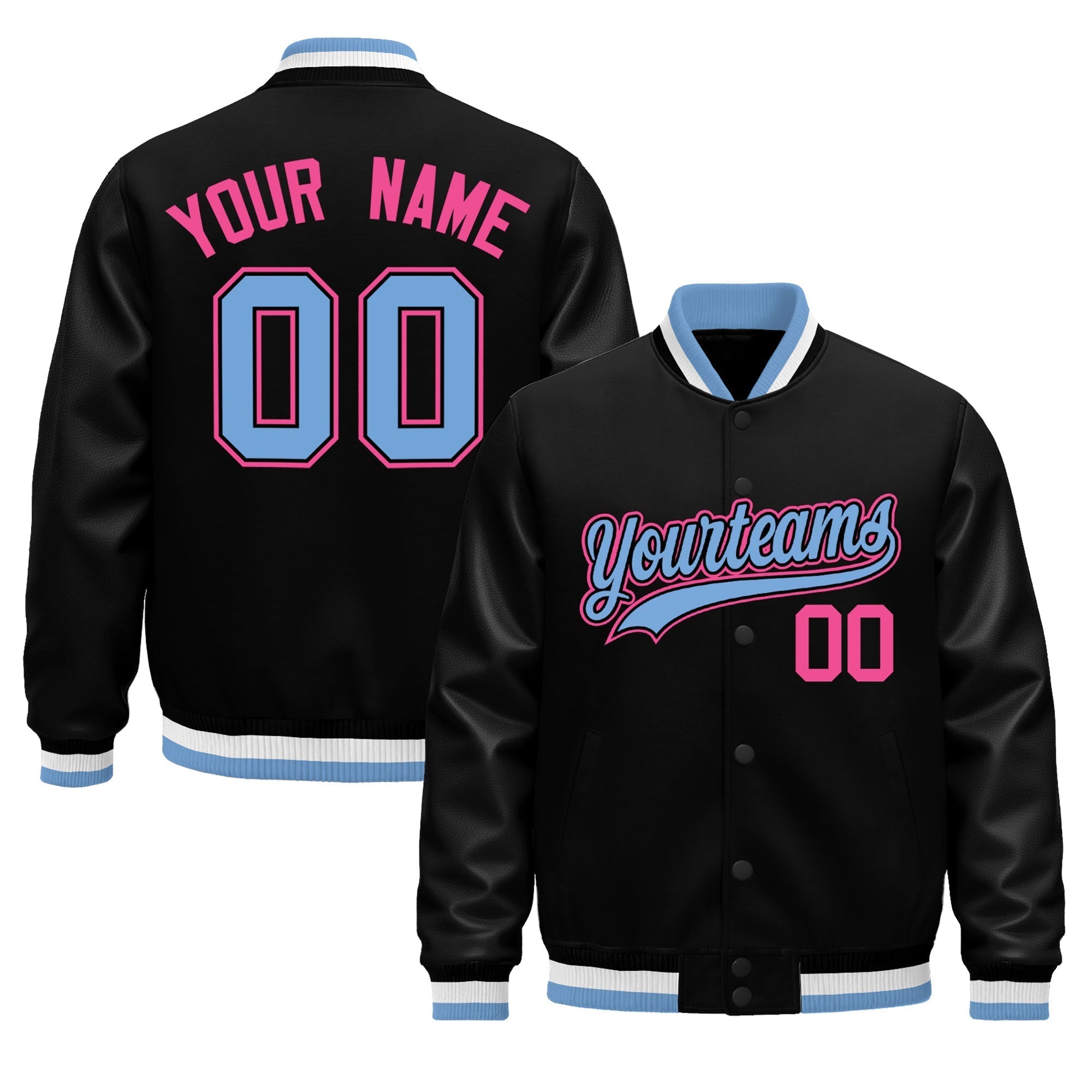 Custom Black Light Blue White Classic Style Leather Sleeves Wrinkle-Resistant Jacket| KXKSHOP
