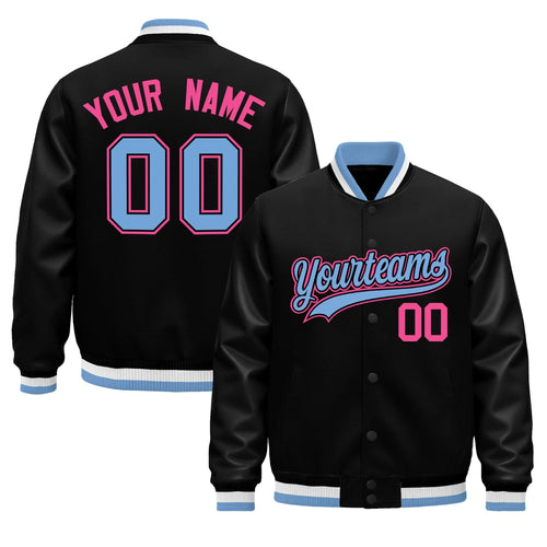Custom Black Light Blue White Classic Style Leather Sleeves Wrinkle-Resistant Jacket| KXKSHOP