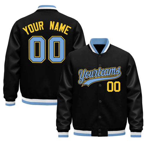 Custom Black Light Blue White Classic Style Leather Sleeves Wrinkle-Resistant Jacket| KXKSHOP