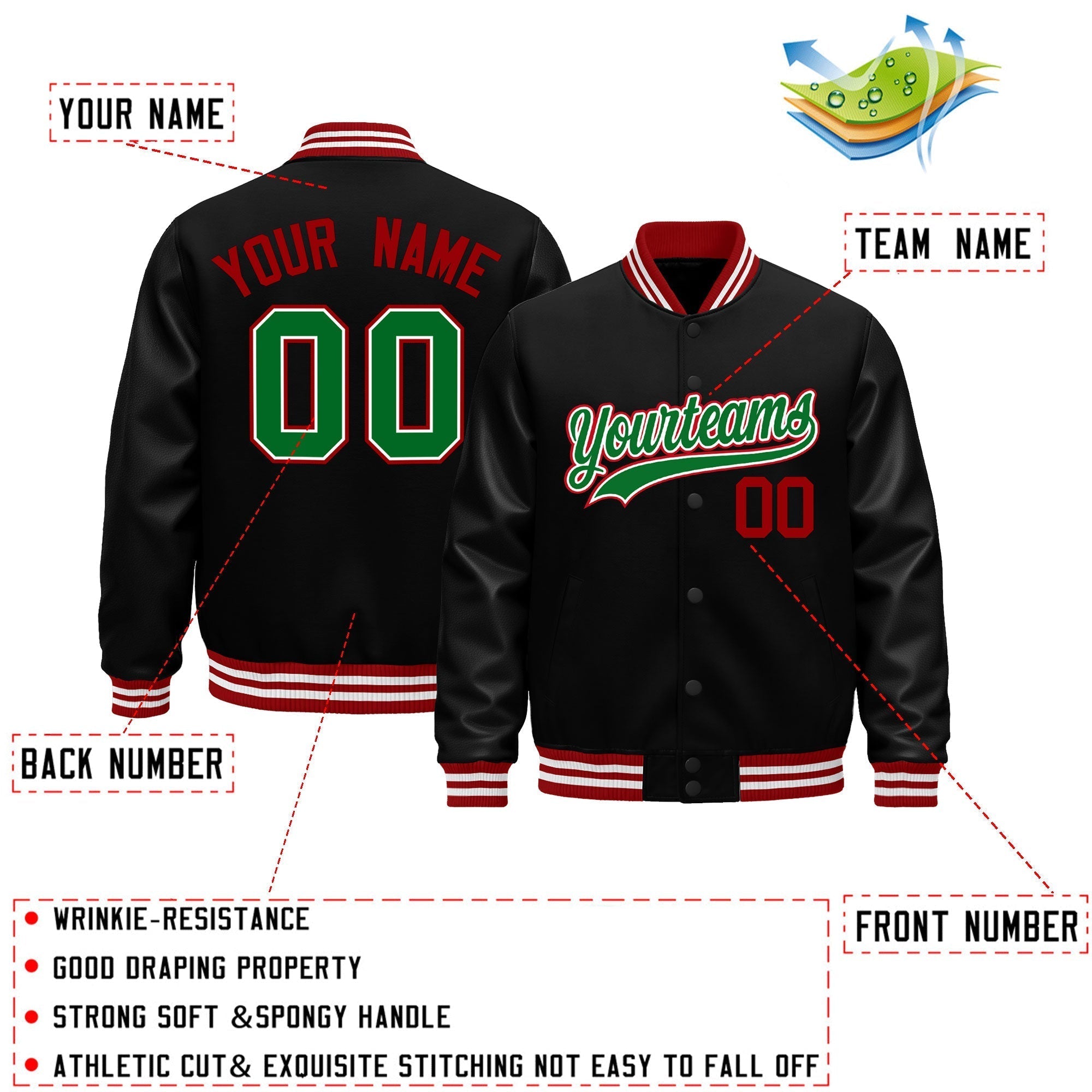Custom Black Red White Classic Style Leather Sleeves Wrinkle-Resistant Jacket| KXKSHOP