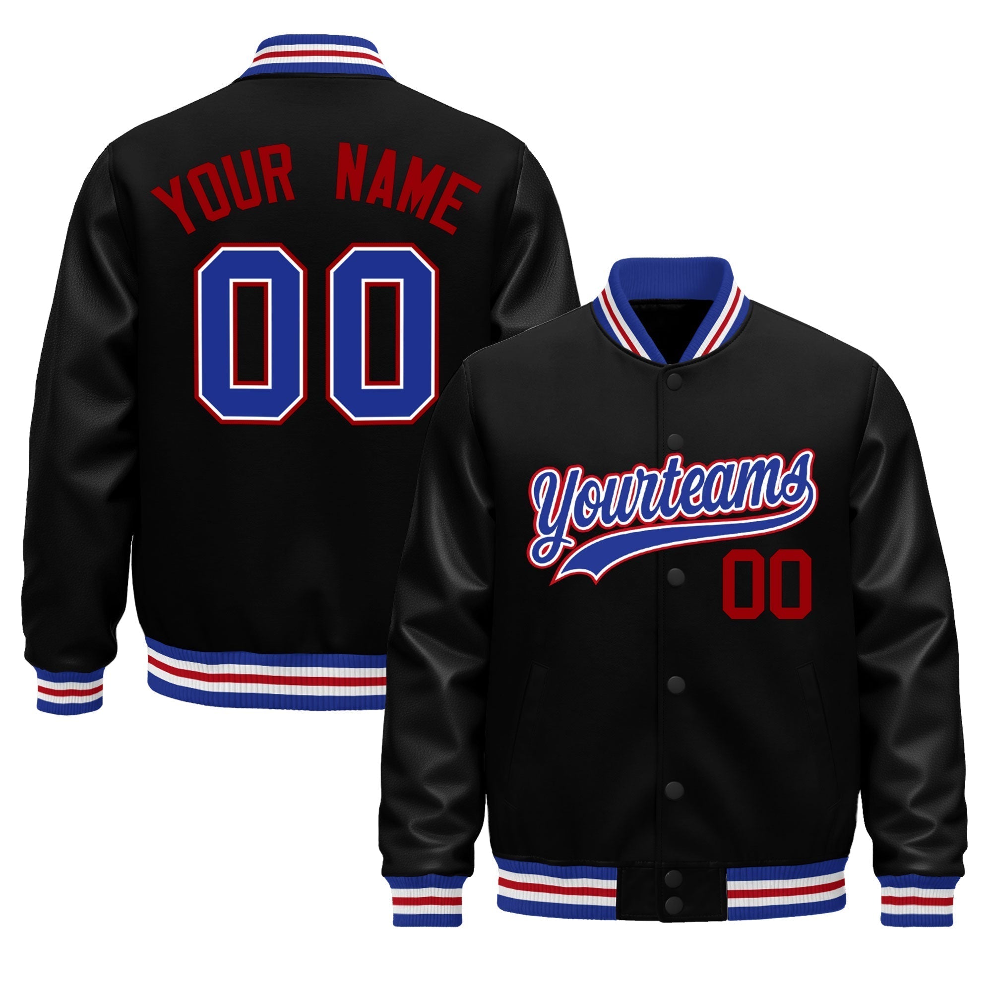 Custom Black Royal Blue White Classic Style Leather Sleeves Wrinkle-Resistant Jacket| KXKSHOP