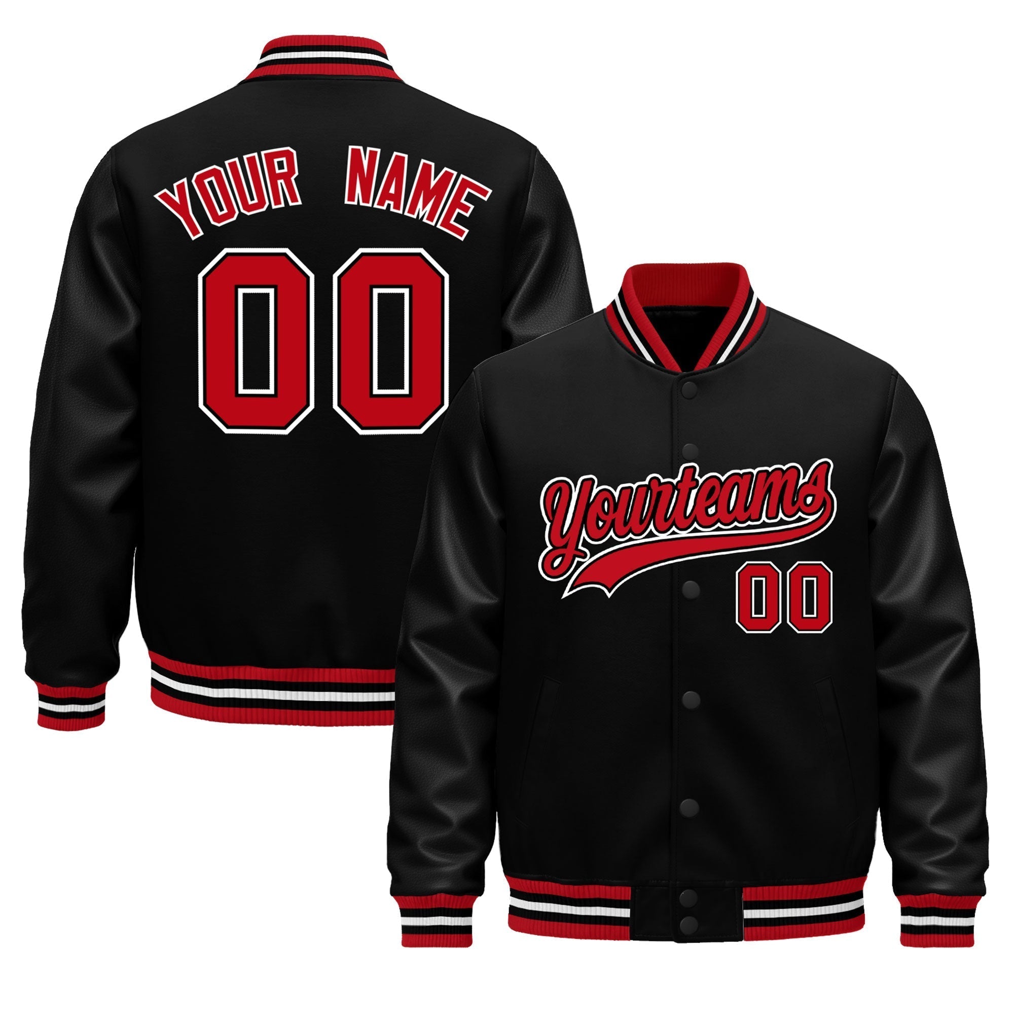 Custom Black Red White Classic Style Leather Sleeves Wrinkle-Resistant Jacket| KXKSHOP