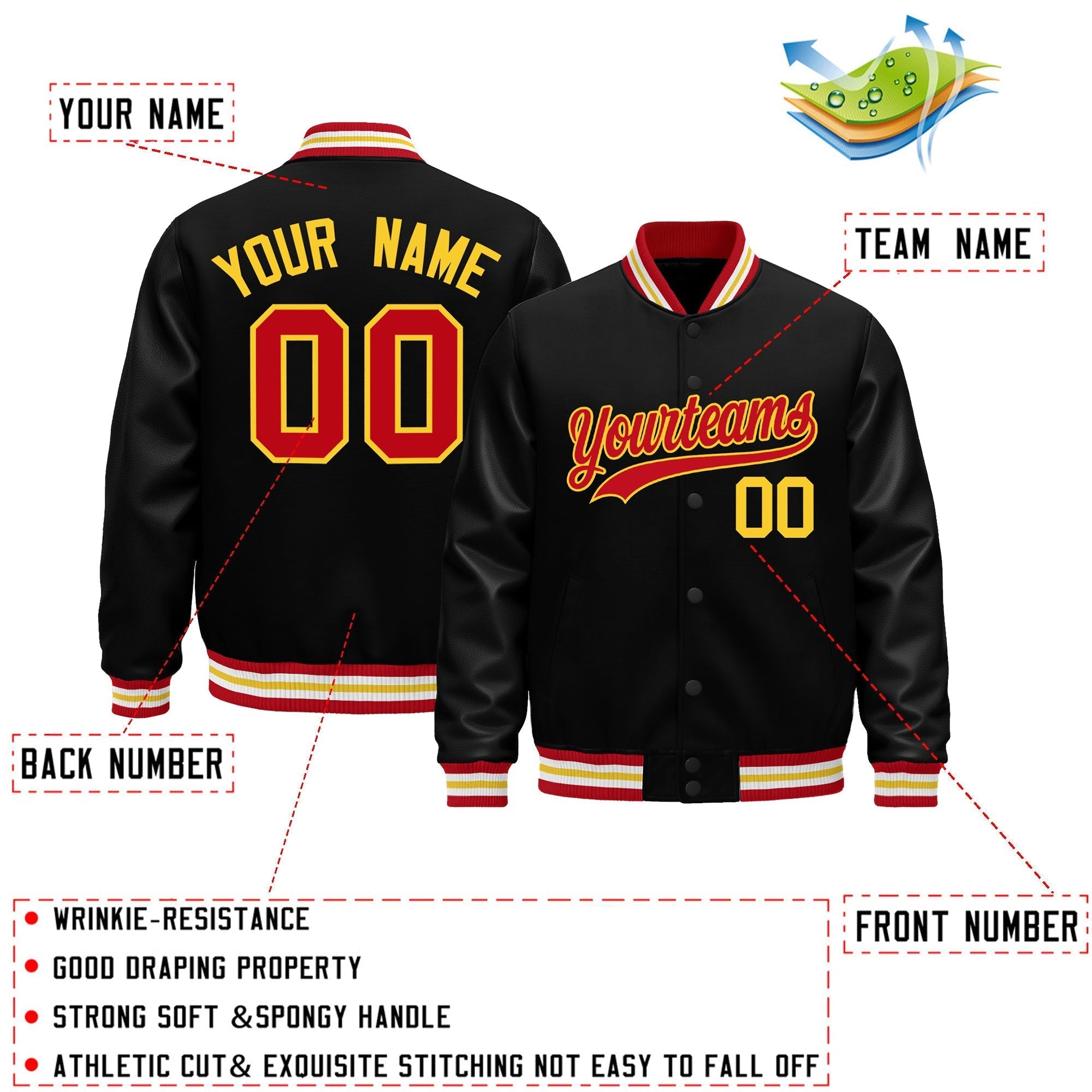 Custom Black Red White Classic Style Leather Sleeves Wrinkle-Resistant Jacket| KXKSHOP