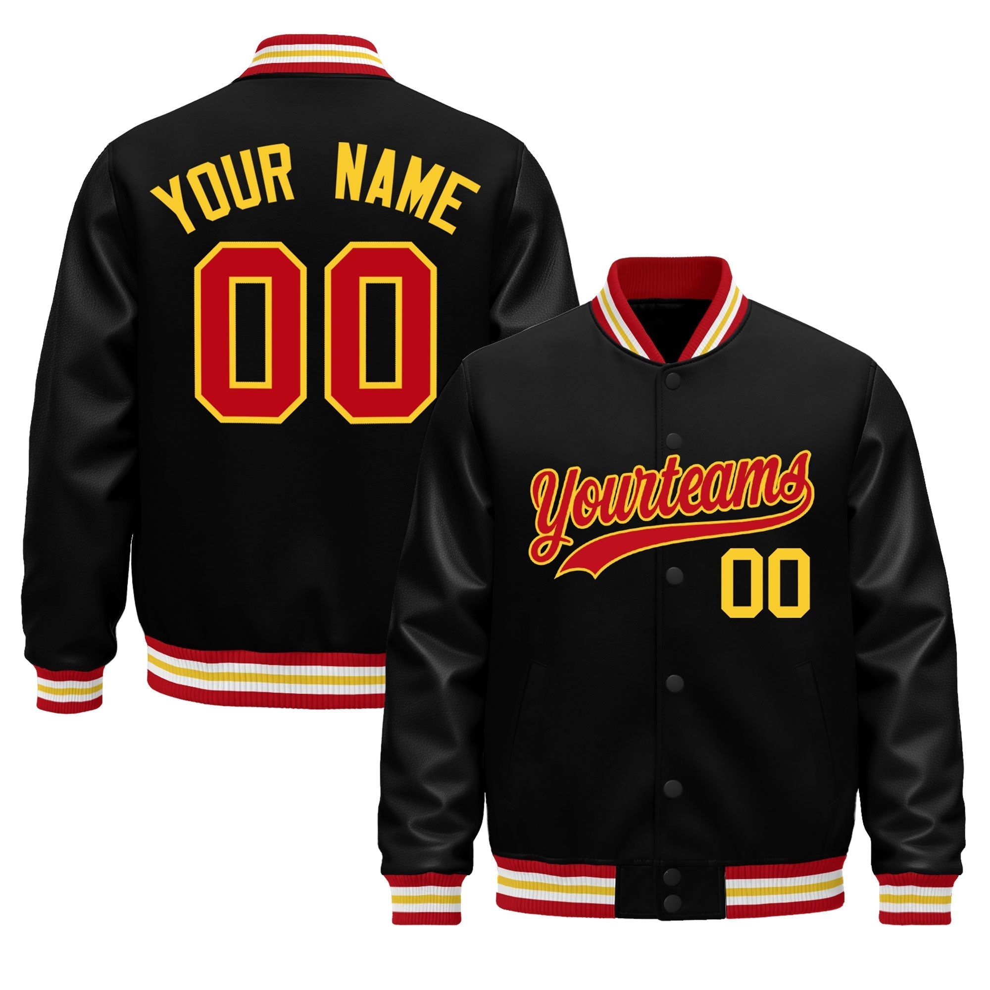 Custom Black Red White Classic Style Leather Sleeves Wrinkle-Resistant Jacket| KXKSHOP