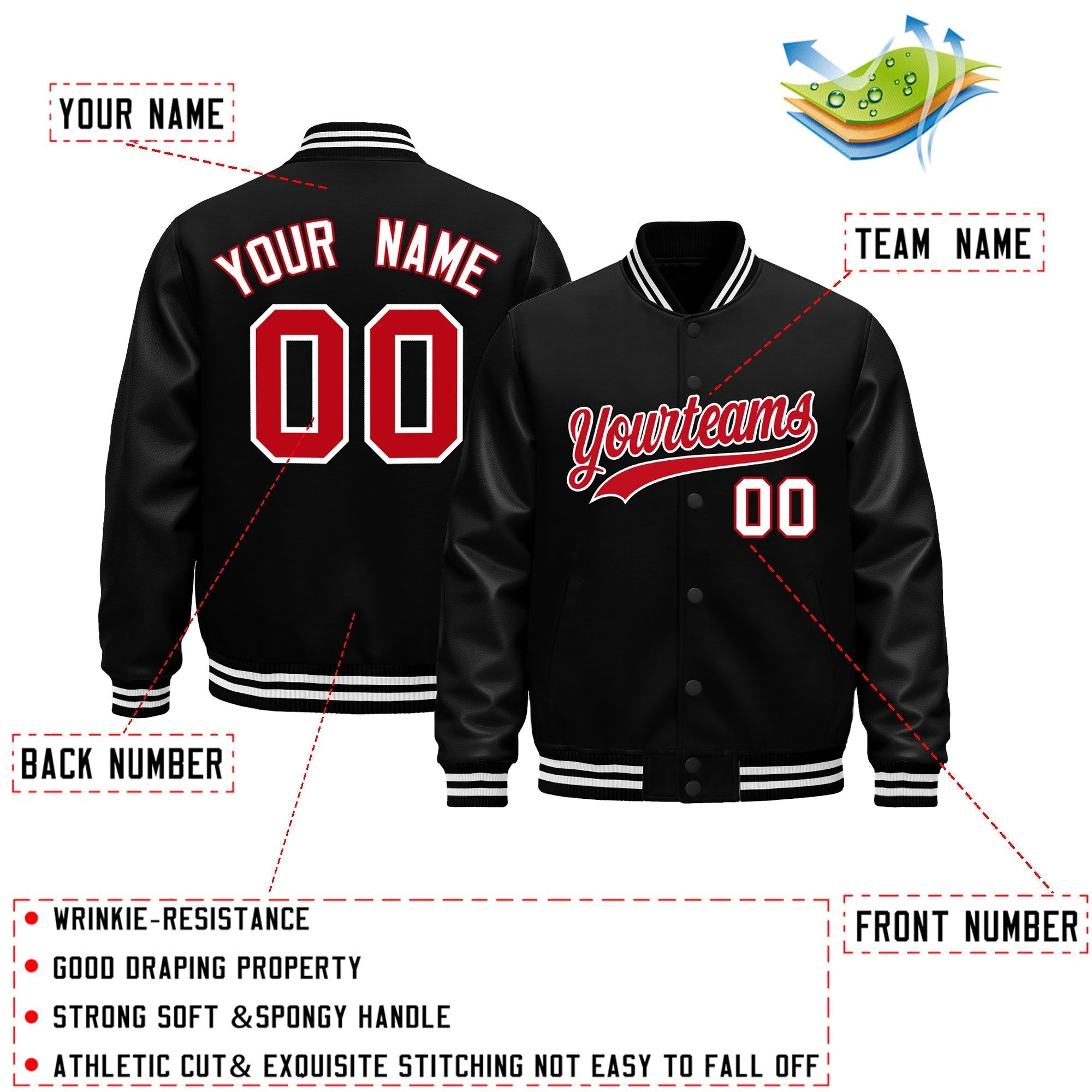 Custom Black White Classic Style Leather Sleeves Wrinkle-Resistant Jacket| KXKSHOP