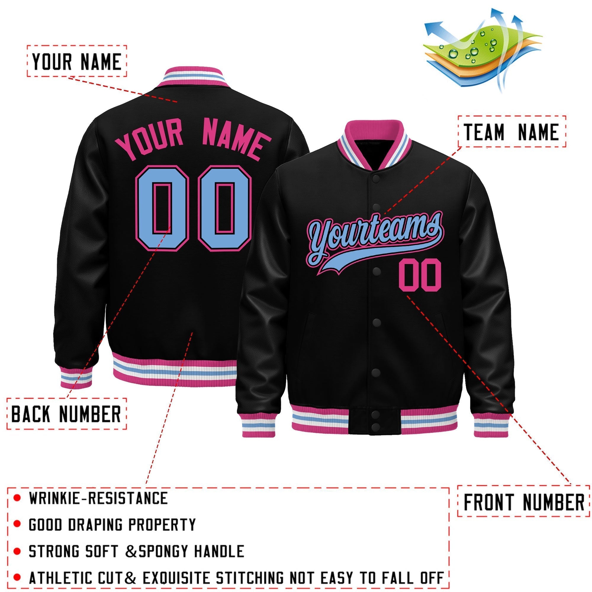 Custom Black Pink White Classic Style Leather Sleeves Wrinkle-Resistant Jacket| KXKSHOP