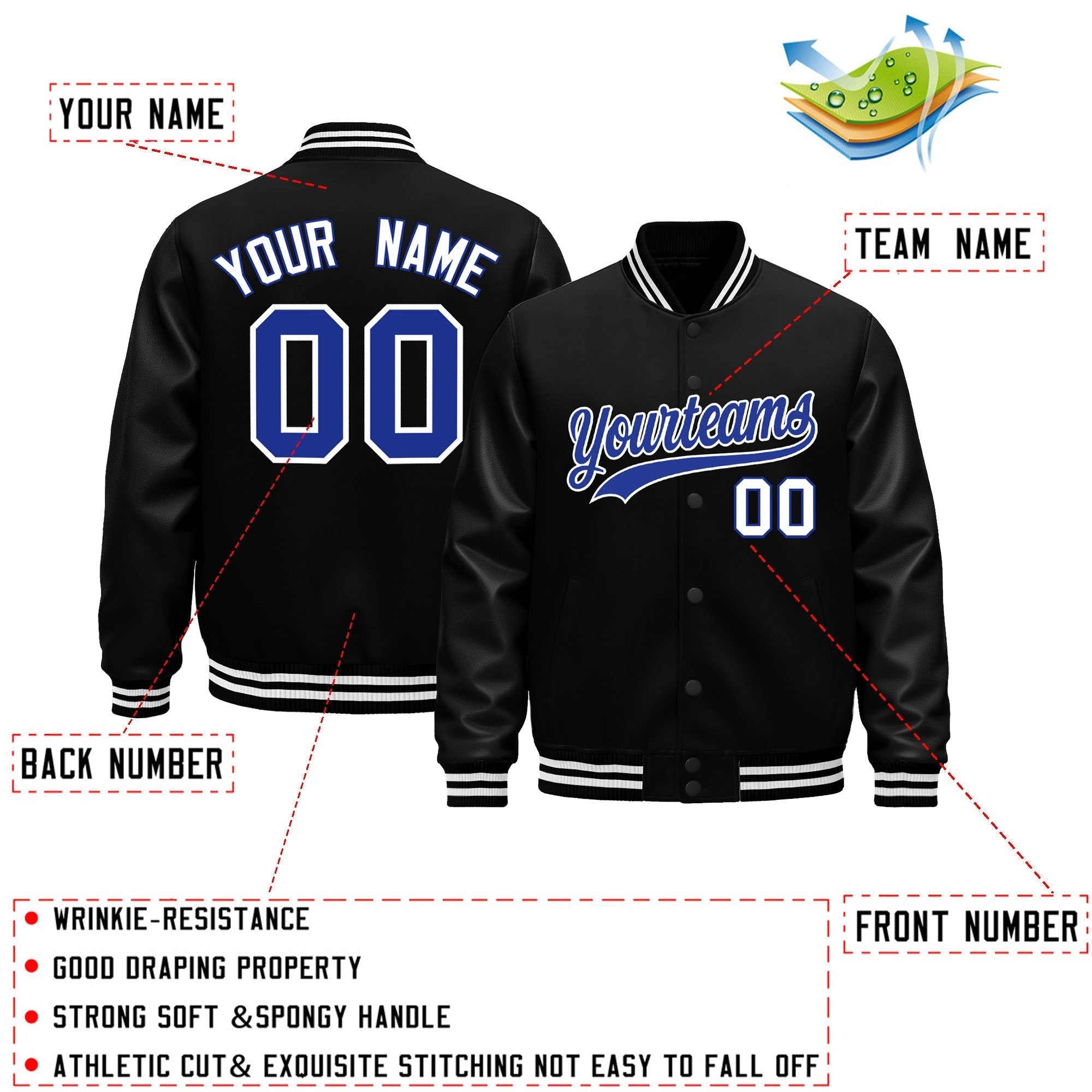 Custom Black White Classic Style Leather Sleeves Wrinkle-Resistant Jacket| KXKSHOP