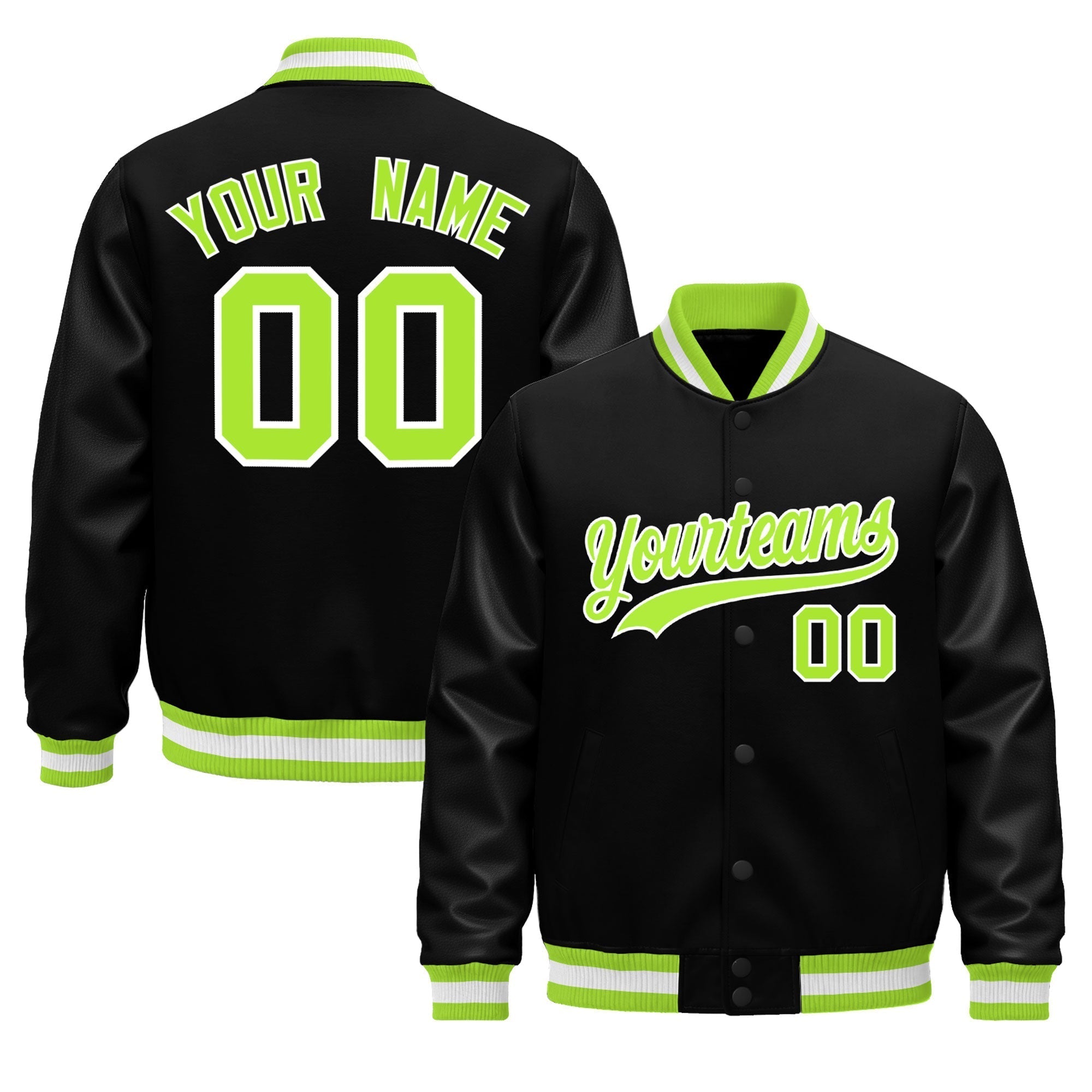 Custom Black Neon Green White Classic Style Leather Sleeves Wrinkle-Resistant Jacket| KXKSHOP