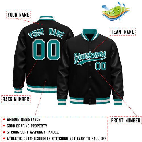 Custom Black Aqua White Classic Style Leather Sleeves Wrinkle-Resistant Jacket| KXKSHOP
