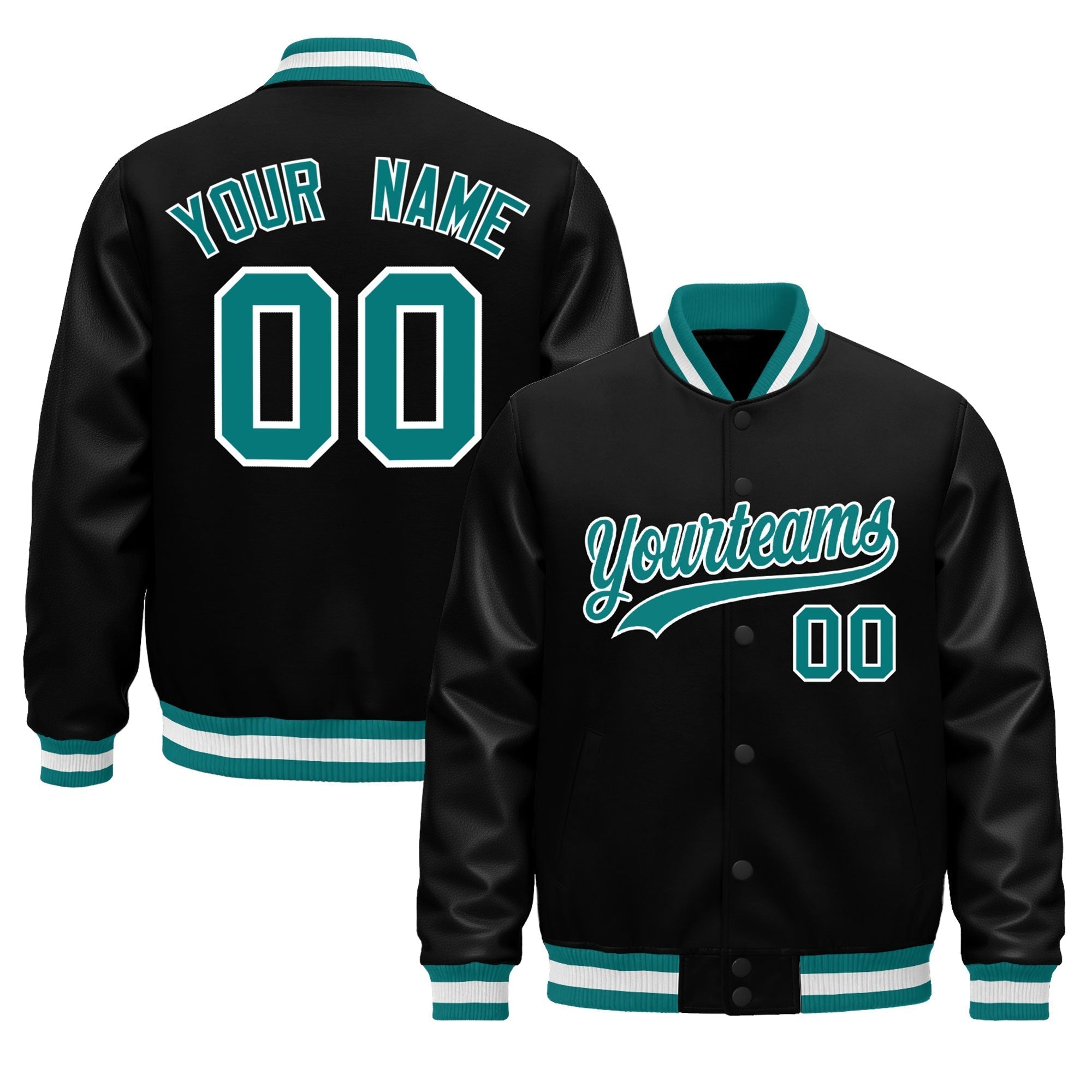 Custom Black Aqua White Classic Style Leather Sleeves Wrinkle-Resistant Jacket| KXKSHOP