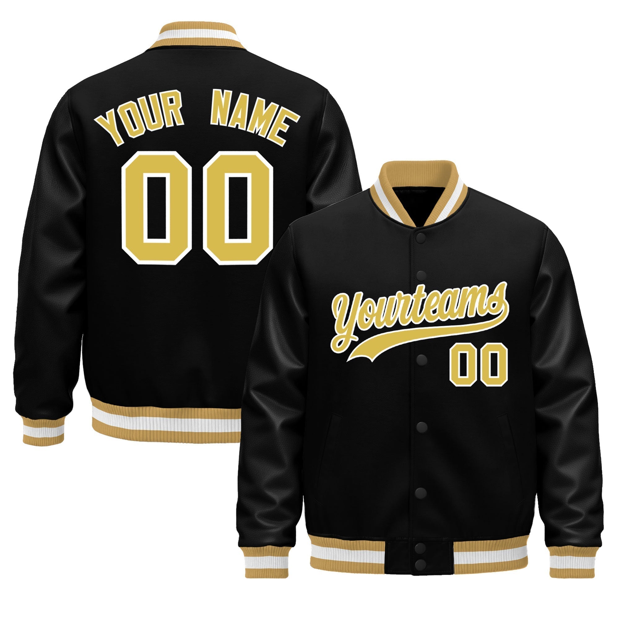 Custom Black Old Gold White Classic Style Leather Sleeves Wrinkle-Resistant Jacket| KXKSHOP