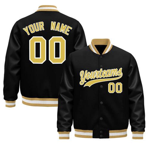 Custom Black Old Gold White Classic Style Leather Sleeves Wrinkle-Resistant Jacket| KXKSHOP