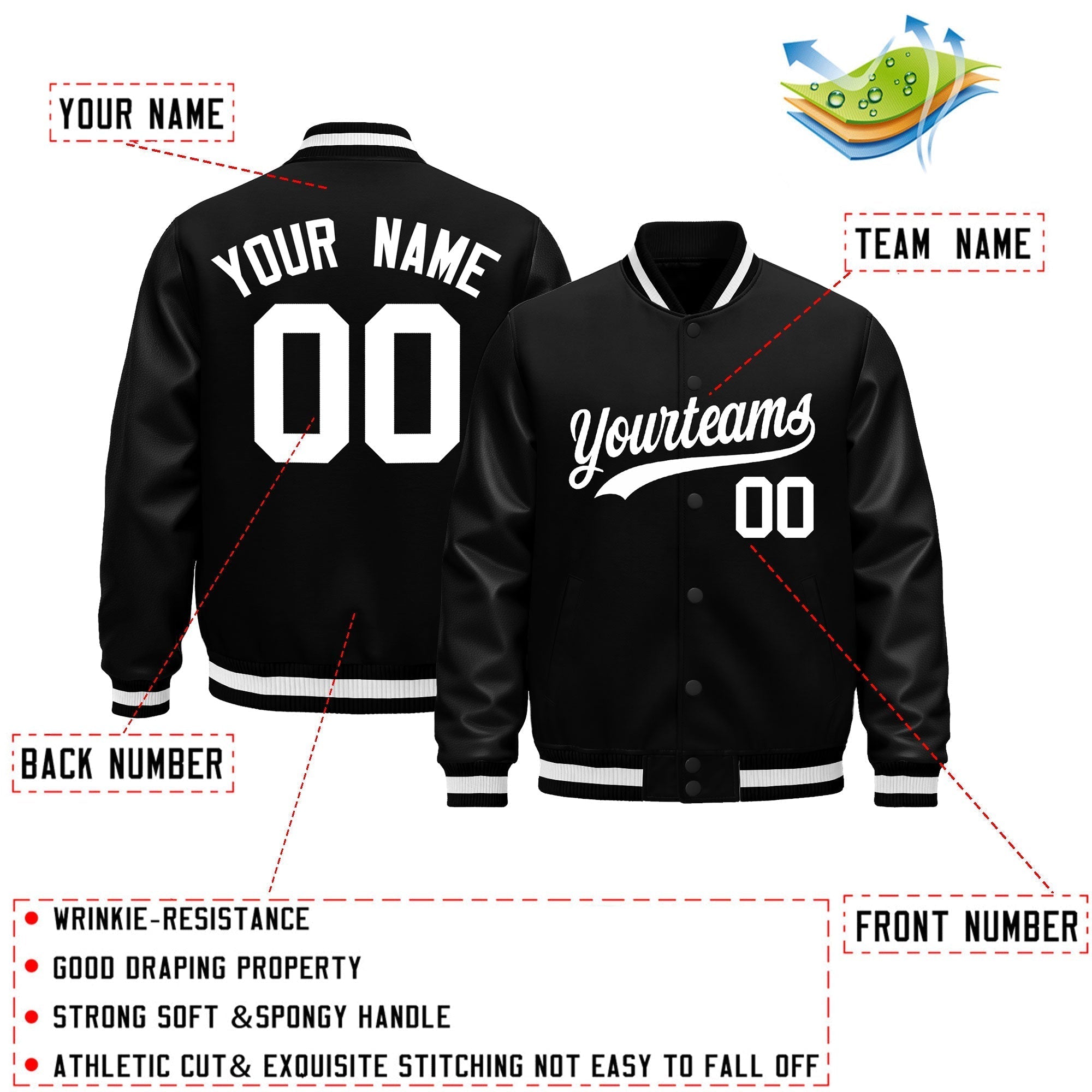 Custom Black White Classic Style Leather Sleeves Wrinkle-Resistant Jacket| KXKSHOP