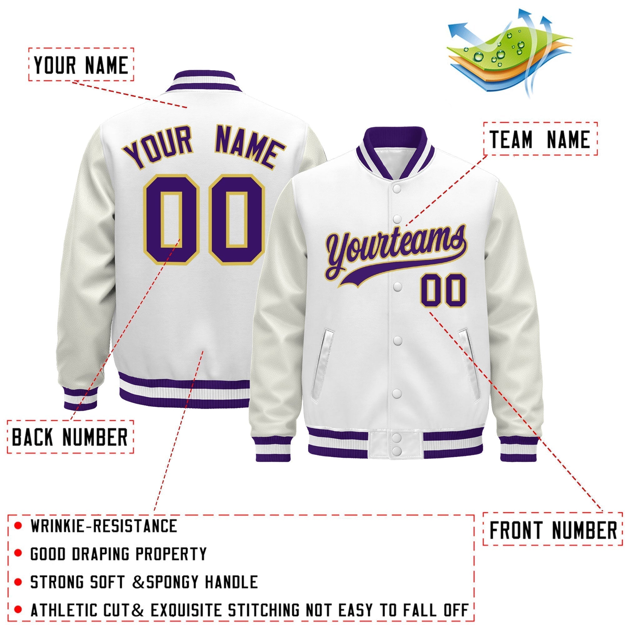 Custom White Purple Classic Style Leather Sleeves Wrinkle-Resistant Jacket| KXKSHOP