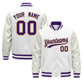 Custom White Purple Classic Style Leather Sleeves Wrinkle-Resistant Jacket| KXKSHOP