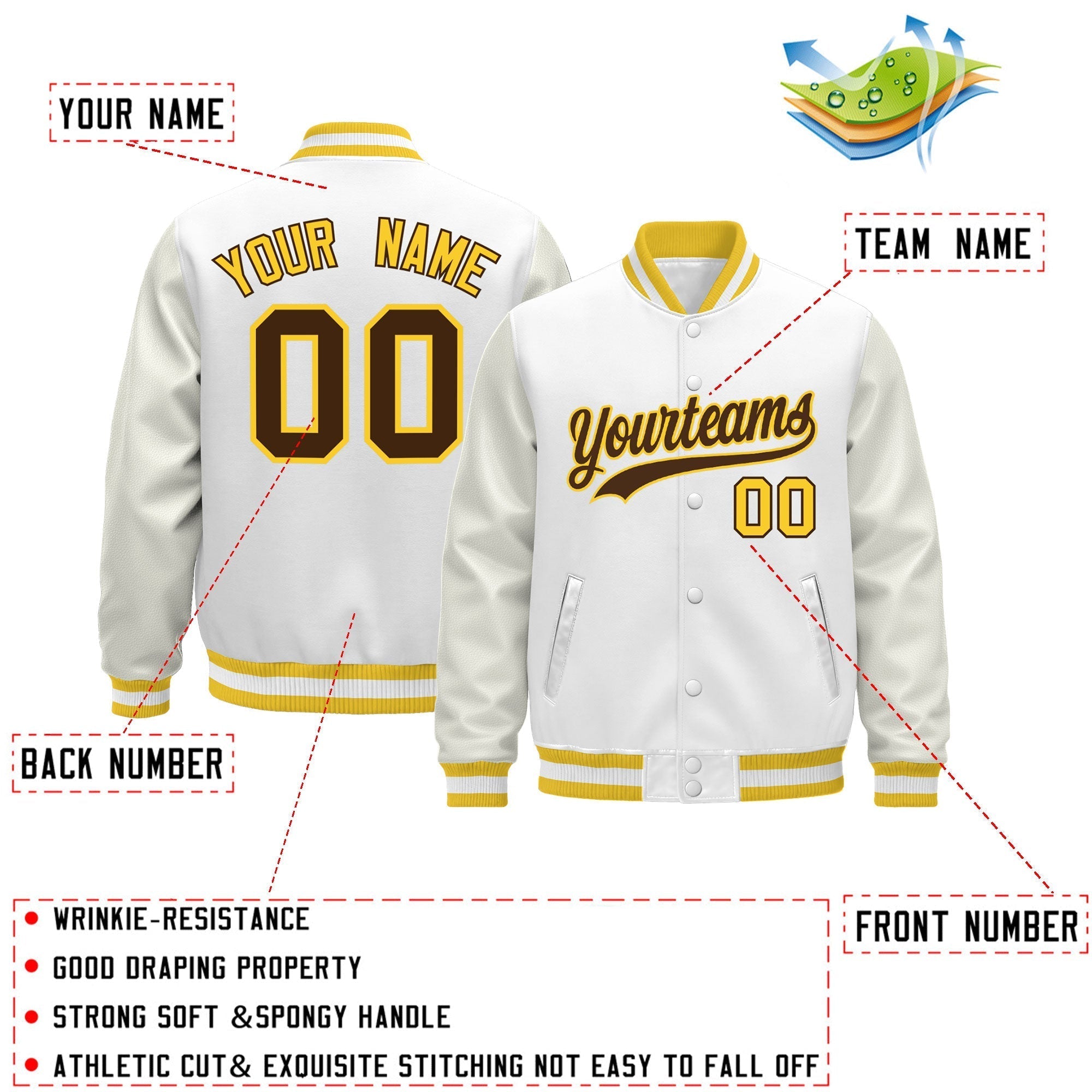 Custom White Gold Classic Style Leather Sleeves Wrinkle-Resistant Jacket| KXKSHOP