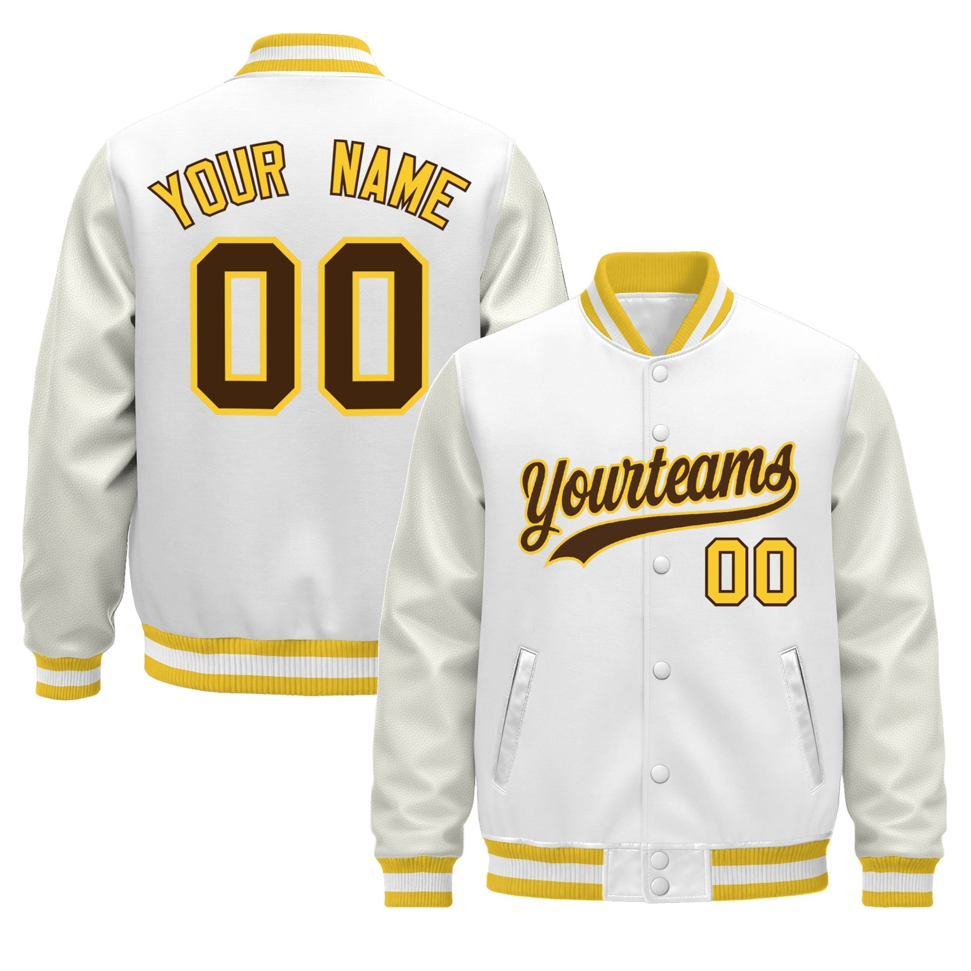Custom White Gold Classic Style Leather Sleeves Wrinkle-Resistant Jacket| KXKSHOP