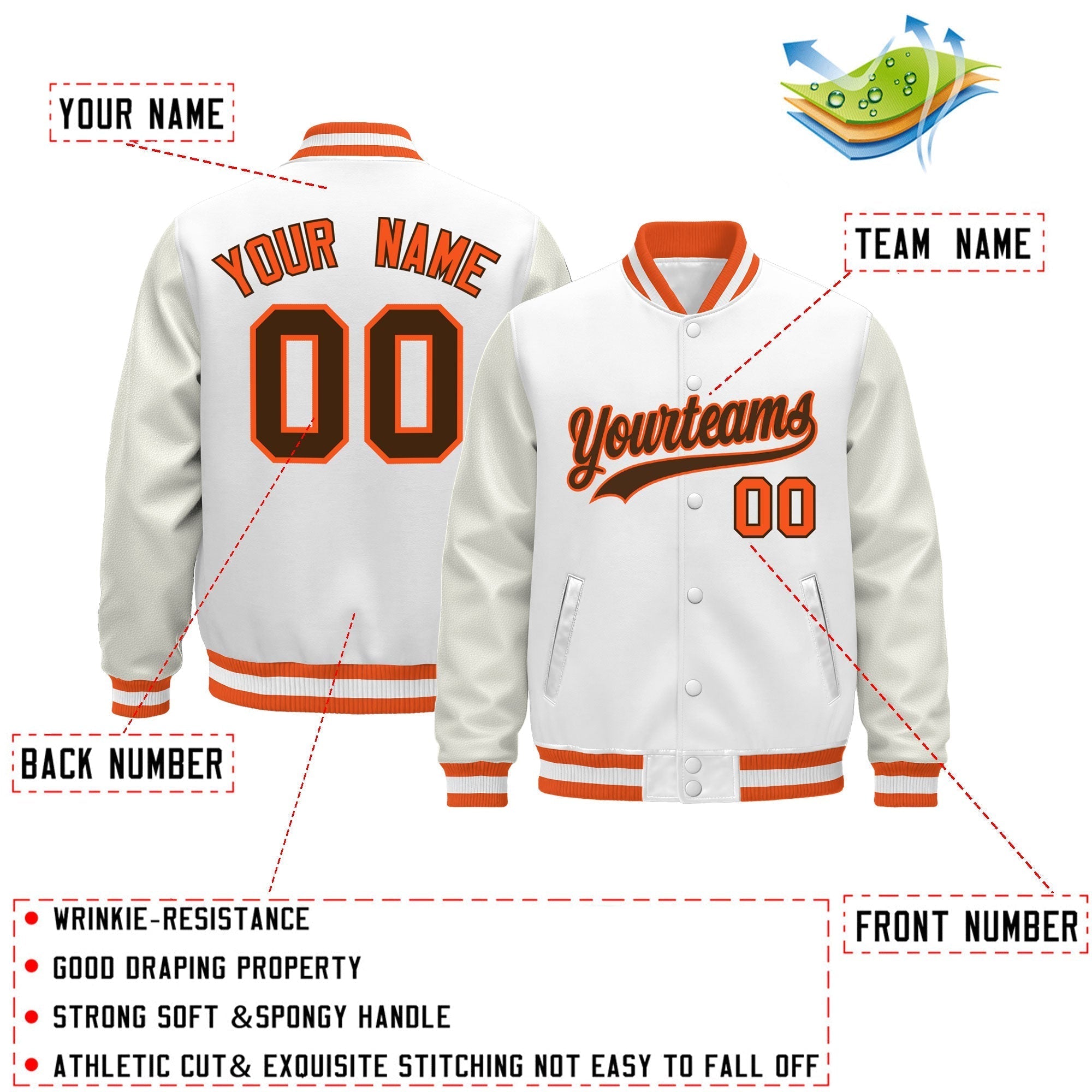 Custom White Orange Classic Style Leather Sleeves Wrinkle-Resistant Jacket| KXKSHOP