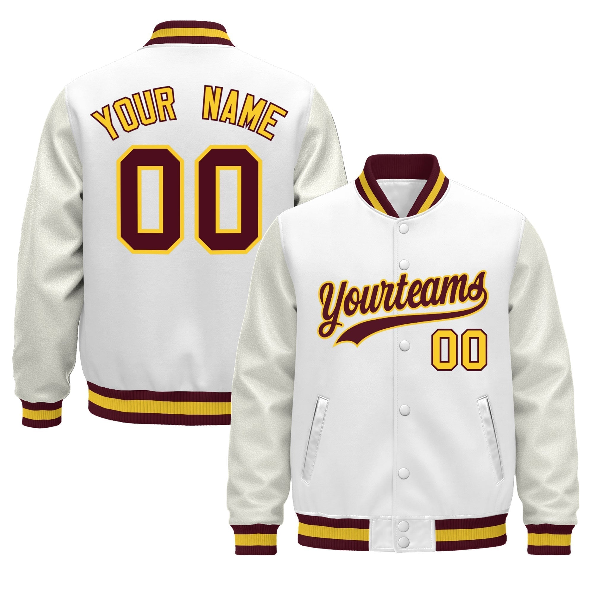 Custom White Crimson Gold Classic Style Leather Sleeves Wrinkle-Resistant Jacket| KXKSHOP
