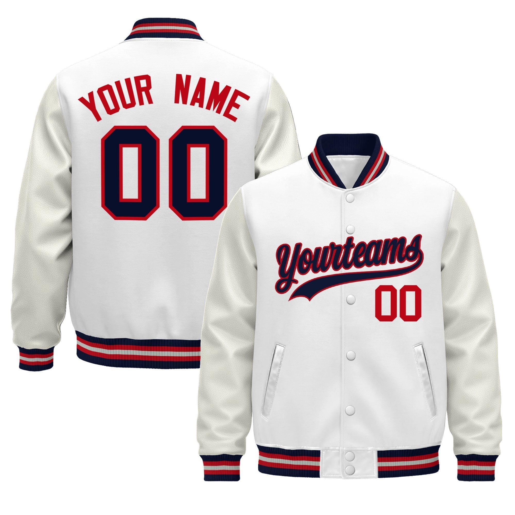 Custom White Navy Red Classic Style Leather Sleeves Wrinkle-Resistant Jacket| KXKSHOP